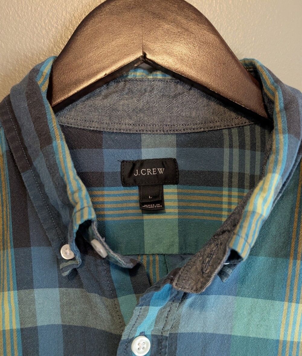 J Crew Mens Large Teal Green Plaid Button Down Shirt Long Sleeve Grandpacore
